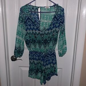 Green and blue sheer beach romper